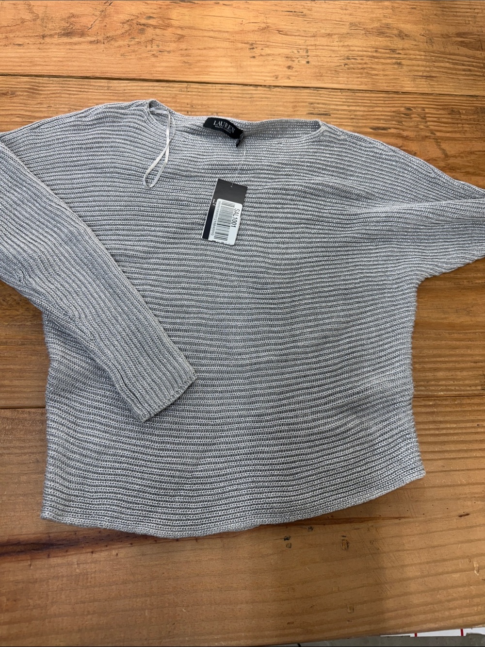 LAUREN Ralph Lauren Gray Ribbed Boatneck Sweater